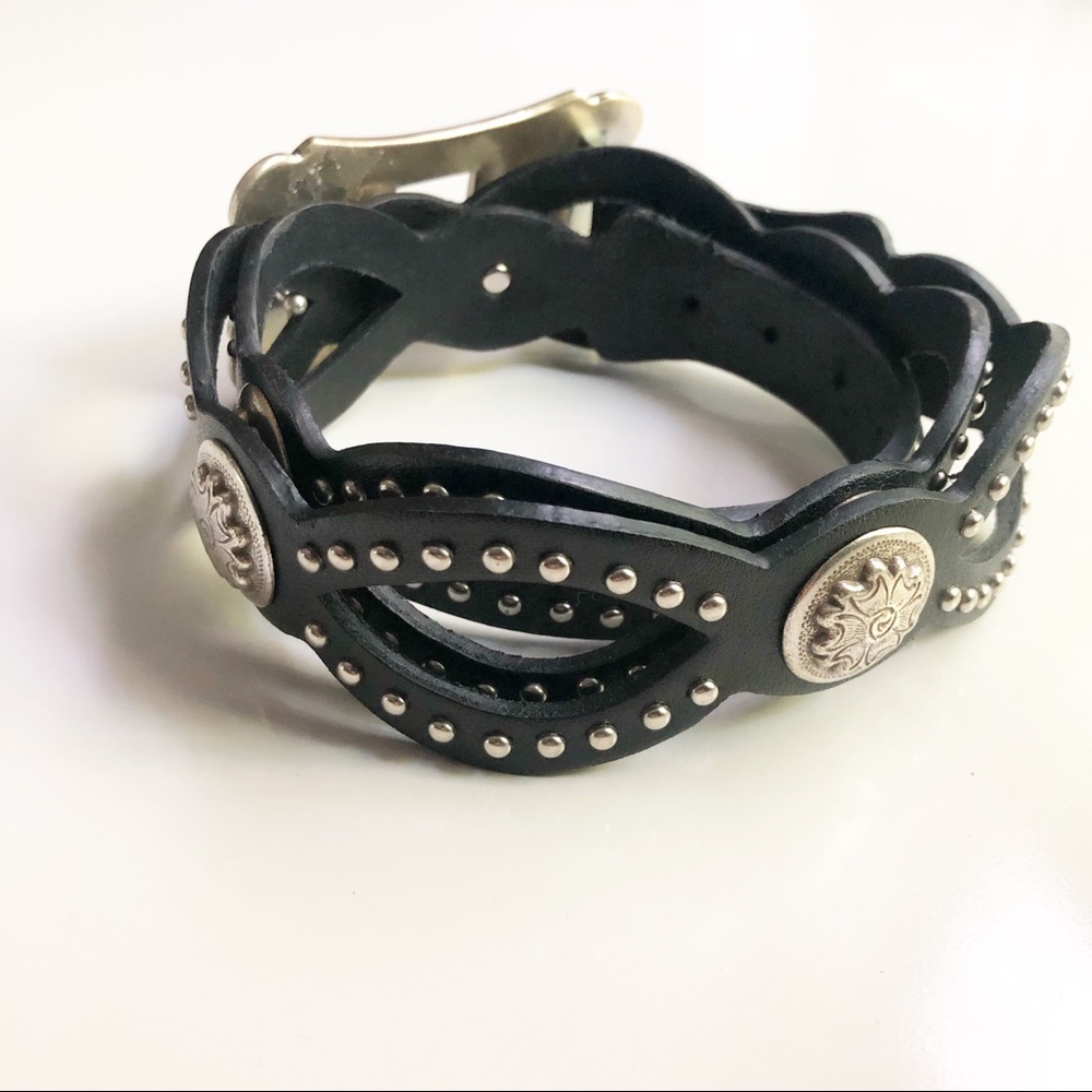 Olga Santino | Black Leather Studded Belt Size L - Picture 3 of 8
